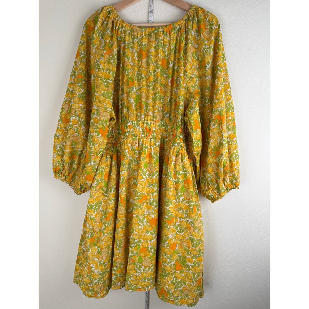 J.Crew Limone Print Cotton Lawn Mini Dress Smocked XL BR418 Citrus Yellow - Picture 9 of 15
